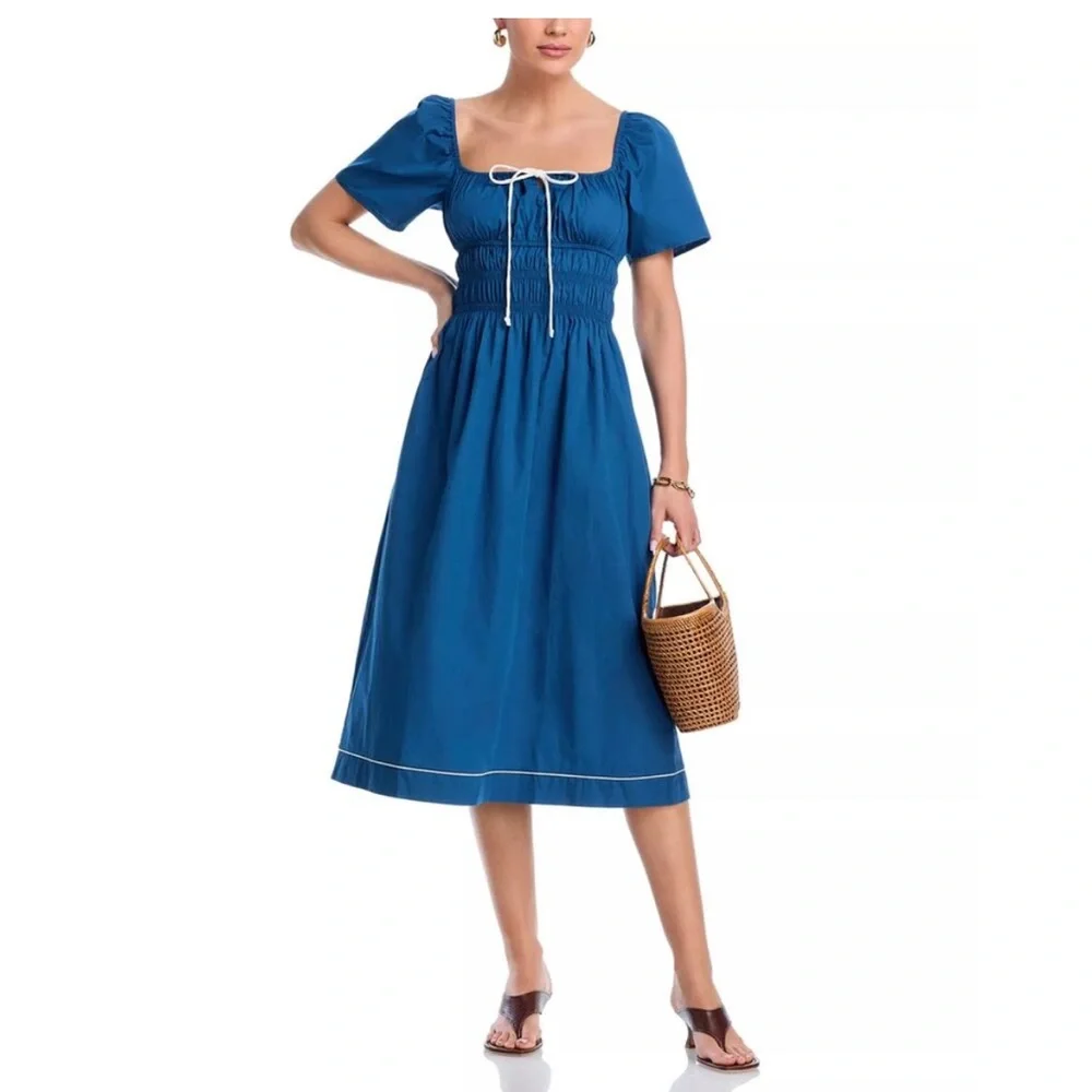 Ciao Lucia Blue Midi Dress with Puff Sleeves